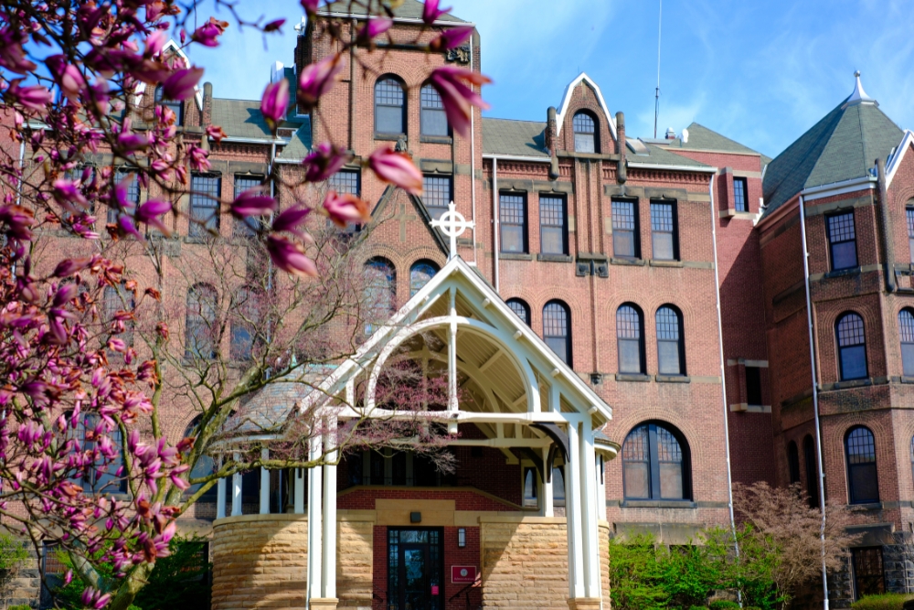 Administration Building and Flowering Trees